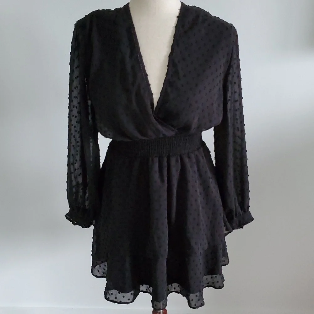 Zara black Swiss dot mini dress size S like new condition